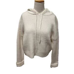 Happily Grey White Sherpa Cropped Hoodie Sweater Fuzzy Teddy Women’s Size Medium